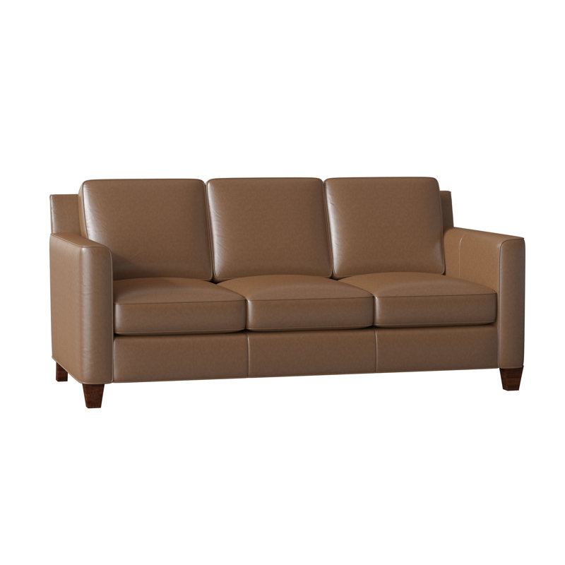 Yorba Leather Sofa, Anilina Hunter Genuine Leather, Mahogany