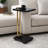 Dani Side End Table, Square Black Marble Top And Base, C Shape, 13 Inch
