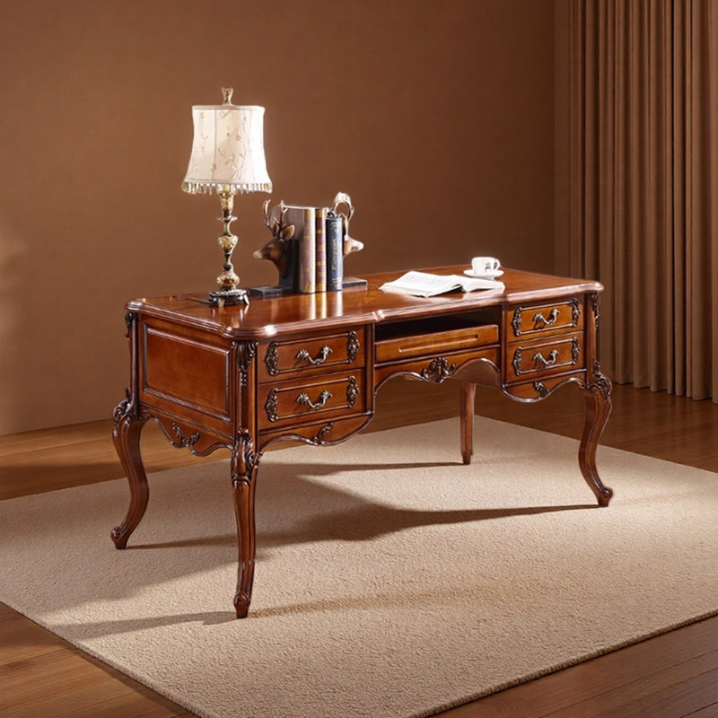 Bureau d'ordinateur brun foncé rétro, H 30,7 po x l 51,18 po x P 26,77 po