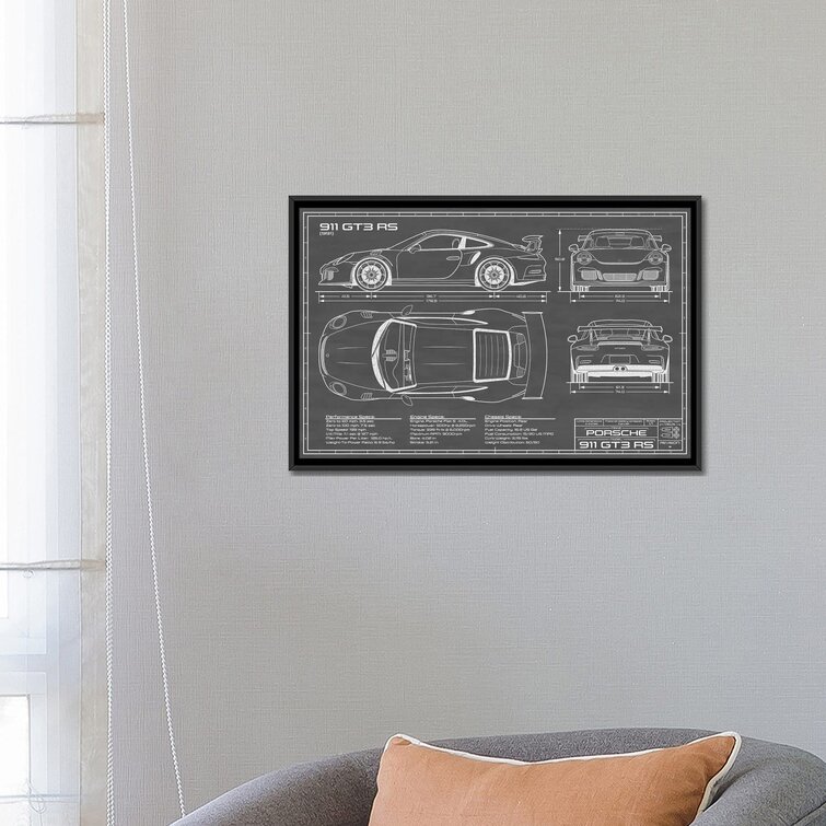 BMW M3 (E92) Black - Drawing Print East Urban Home Mat Color: No Mat, Size: 18 H x 26 W x 1.5 D, Format: Dark Rustic Wood Framed Canvas