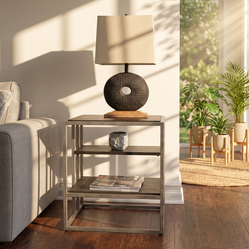 Padena 24" W x 22" D x 24" H Acacia Veneer 2-Shelf End Table