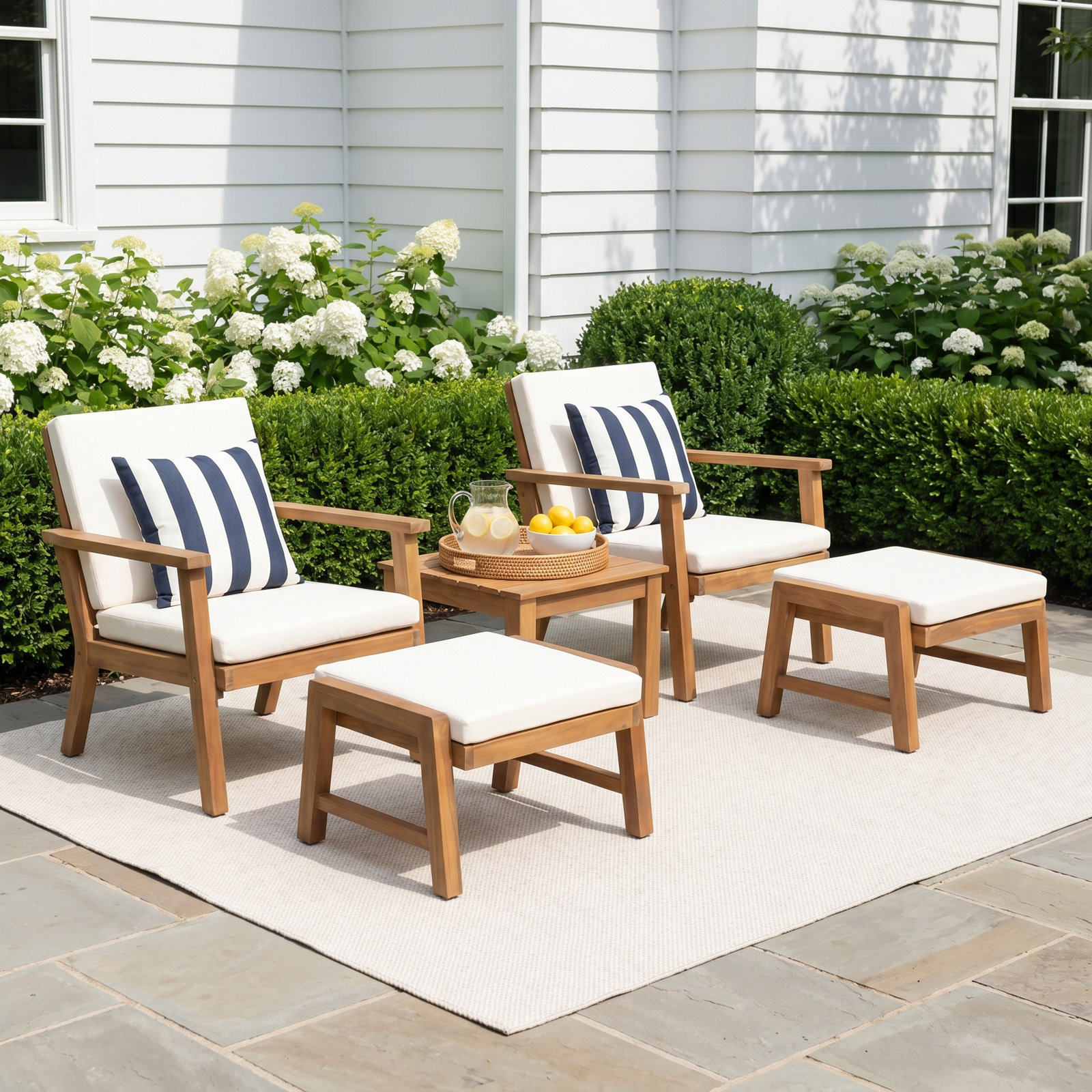Channing Acacia 2 - Person Patio Conversation Set with Cushions, Cream, Brown Patina