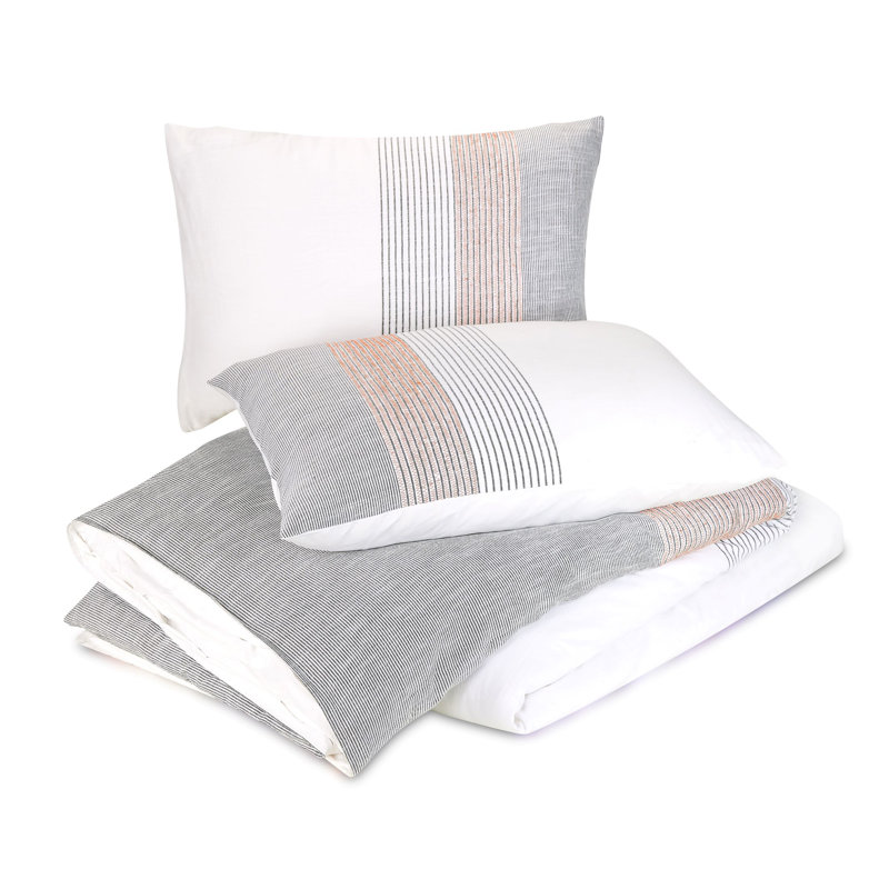Ensemble de housse de couette en coton standard gris 3 pièces, Couette grand + 2 taies décoratives standard