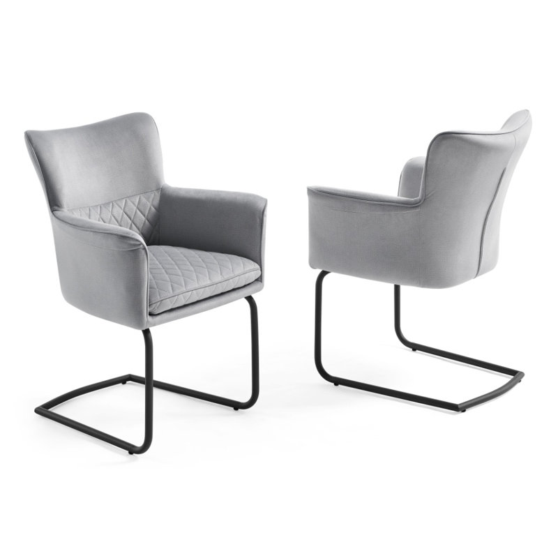Fauteuil en velours Osier, Noir, Gris clair