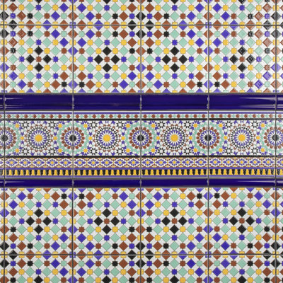 Sevillano Andalusa 8" x 8" Ceramic Cenefa Border Tile in Blue/Red/Green