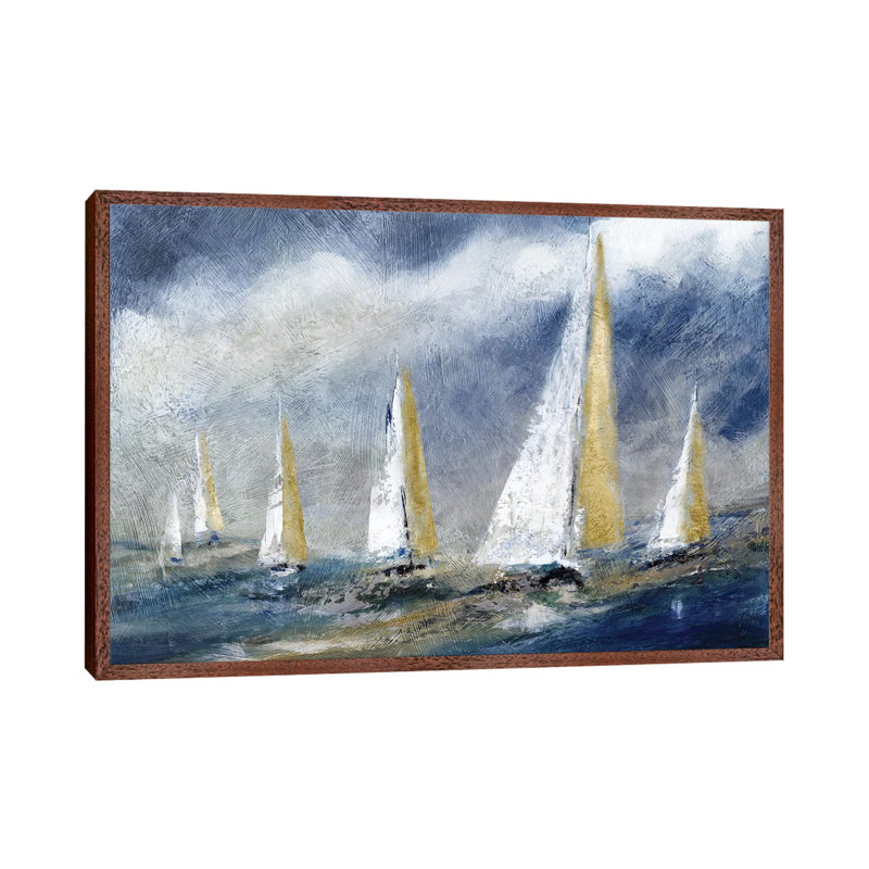Indigo Swells by Carol Robinson - Painting on Canvas, 152.5 cm H x 101.5 cm W, Classic Brown Wood Framed