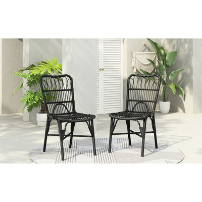 Chaises de salle à manger d'extérieur 2 - Gris moderne et fer protégé, simple à nettoyer, capacité de 400 lb de 2 élégantes pour base de jardin solide, tissé à la main, limite de poids, teinte