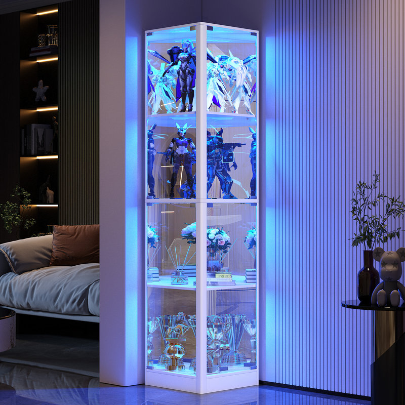 Vitrine de coin 69 "à 4 niveaux avec lumière 69", Blanc