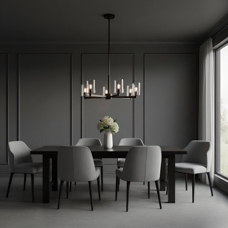 Fullton Dining Room Chandelier With Clear Shade, 10.375" H x 27.125" W x 27.125" D, Midnight Black, 5 Lights