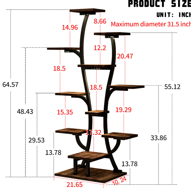 Support pour plante d'intérieur en forme de vase avec lumières de croissance à DEL à spectre complet, tablette en métal à structure d'arbre pour divers articles, amants appropriés, support à assemblage rapide de différentes variétés, espaces, configuration