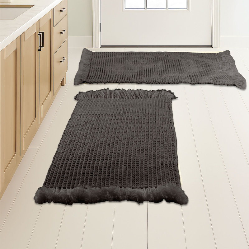 Tapis de salle de bain Lavish Home - Ensemble de tapis de bain gaufré 2 pièces pour décoration de salle de bain Boho - Tapis antidérapants pour douche, baignoire ou meuble-lavabo - Tapis de bain lavables à la machine