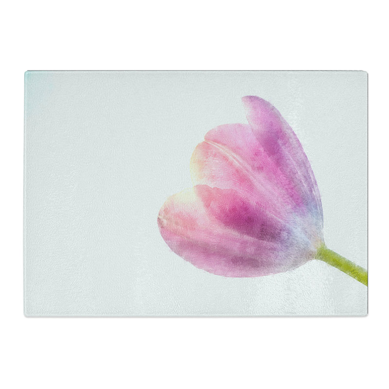 Tempered Glass Pink Tulip Reaching for the Sun Chopping Board, 20 cm x 28.5 cm