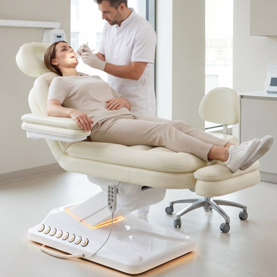 Table de massage entièrement électrique à 4 moteurs, capacité de 550 lb, inclinaison vers l'arrière, longueur réglable, lumières DEL, beige