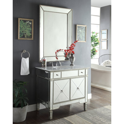 Sandstrom 36 " W Freestanding Standard Single Vanity Bathroom Vanity With Carrara Marble Top with Mirror