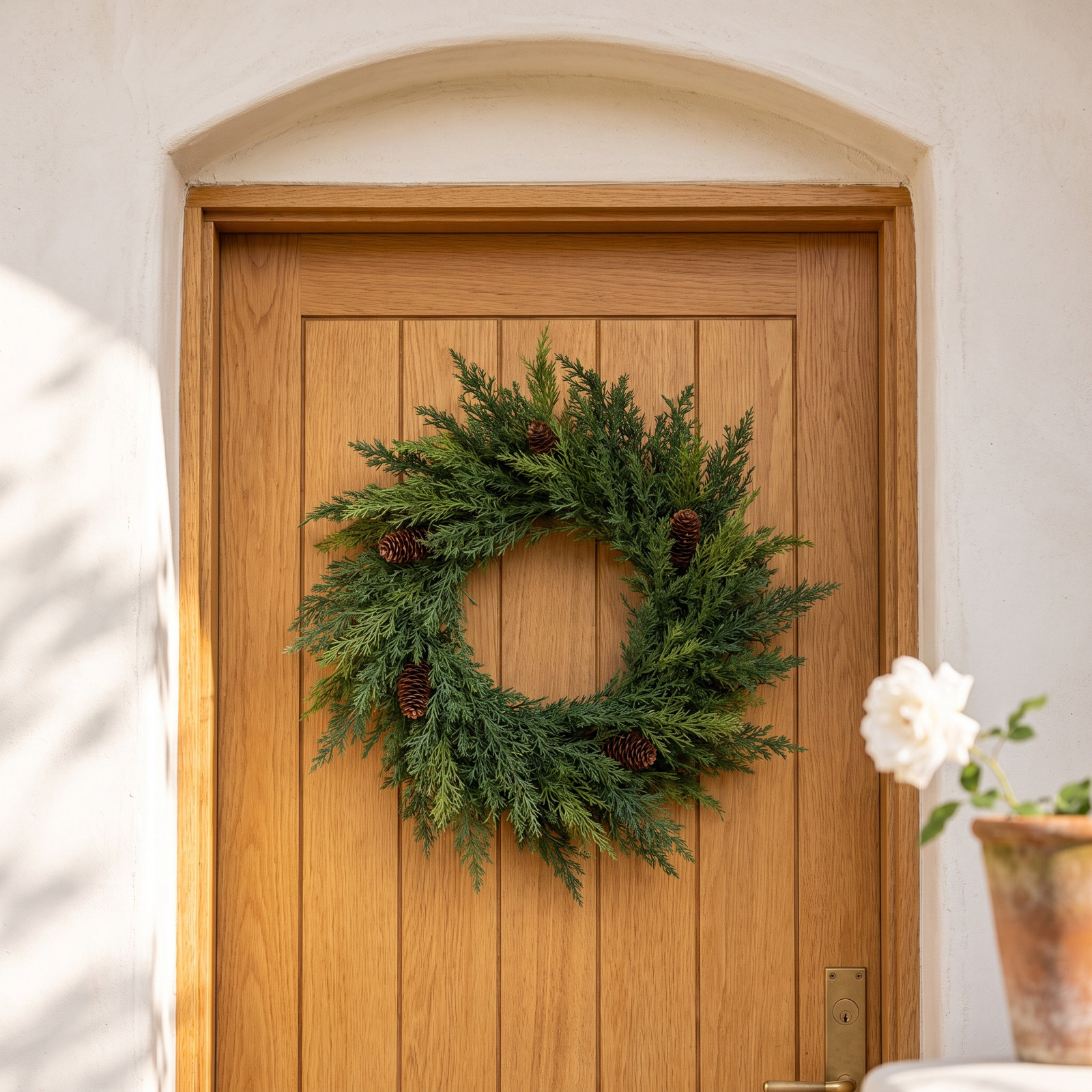 Artificial Ellerby Arborvitae Wreath, 10" H x 10" W x 2.5" D