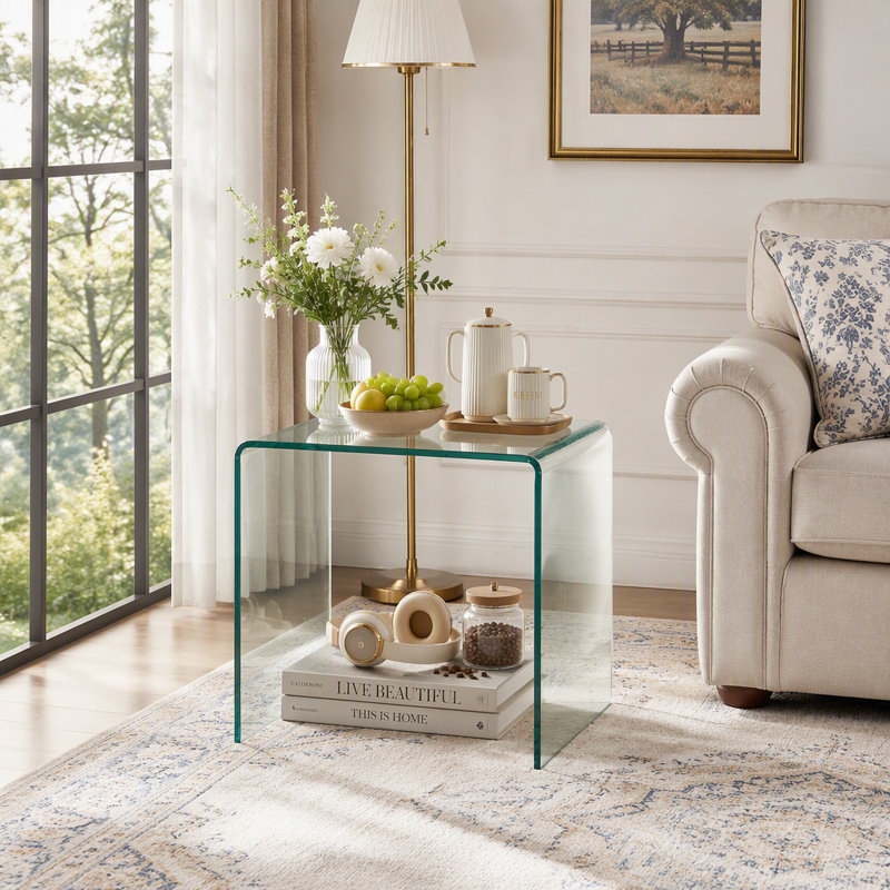 Tempered Clear Bent Glass SideTable