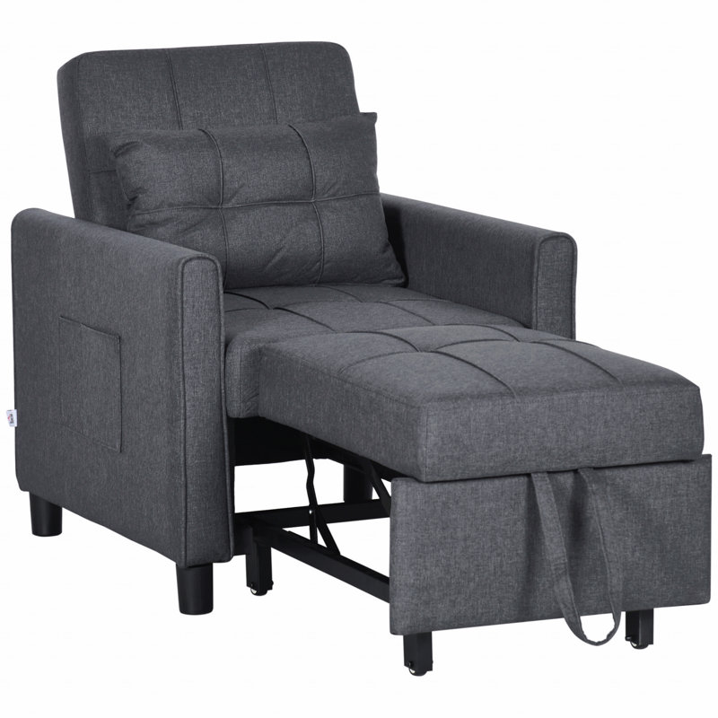 Fauteuil-lit convertible 3 en 1, canapé-lit simple multifonctionnel, fauteuil-lit escamotable avec dossier réglable, oreiller et poches