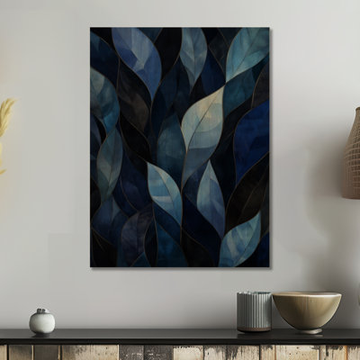Mosaïque de feuilles indigo - Impression d'art mural botanique en bois