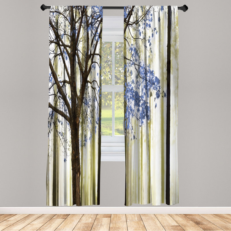 Microfiber Floral Semi-Sheer Rod Pocket Curtain Panels, 28" W x 95" L, Blue/Yellow