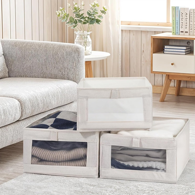 Bacs de rangement pliables en lin avec fenêtre transparente pour l'organisation des vêtements et des placards