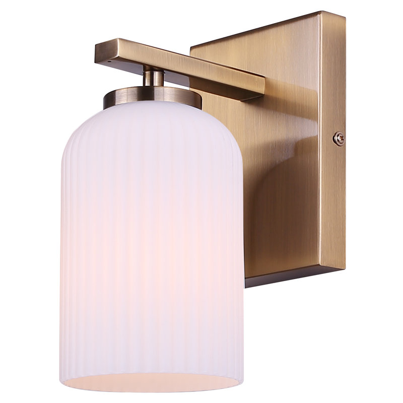Applique murale / meuble-lavabo Bruner 1 Lt, finition or avec verre opale nervuré, 60 W, Doré