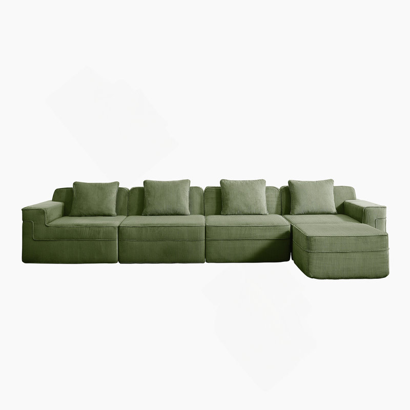 Boneless Modular 3 Seat L Shape Sectional Sofa With Deep Seat, Cloud Sectional Couch Featuring Throw Pillows And Movable Ottoman, Ideal For Family Gatherings