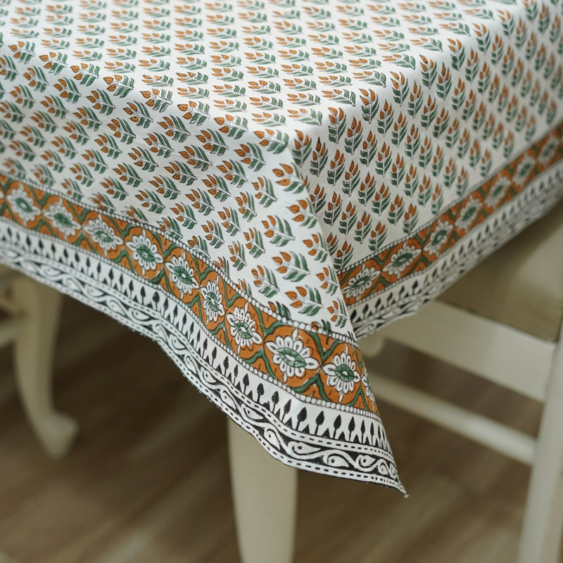 Housse de table en coton de luxe, imprimé à la main - ALIA (14 places), 90 po x 60 po