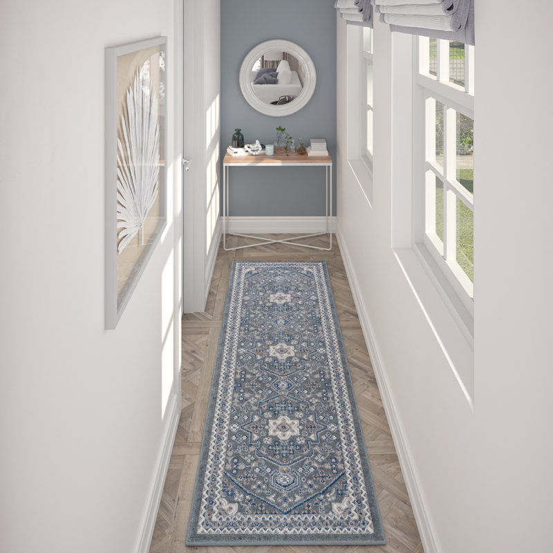 Tapis oriental gris Elisabeth-Anne, Tapis de couloir 2 pi 3 po x 7 pi 3 po
