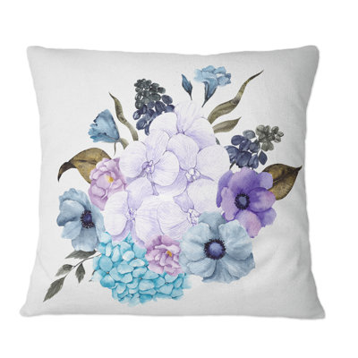 Bouquet de mauve clair, bleu et vert - Coussin décoratif imprimé traditionnel
