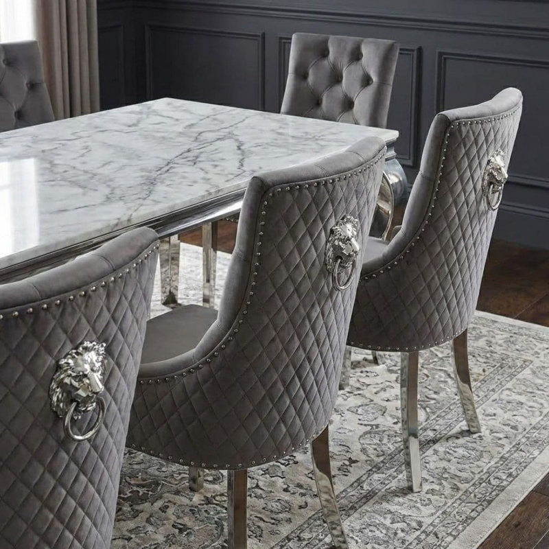 6 -Person Marble Dining Set, Grey
