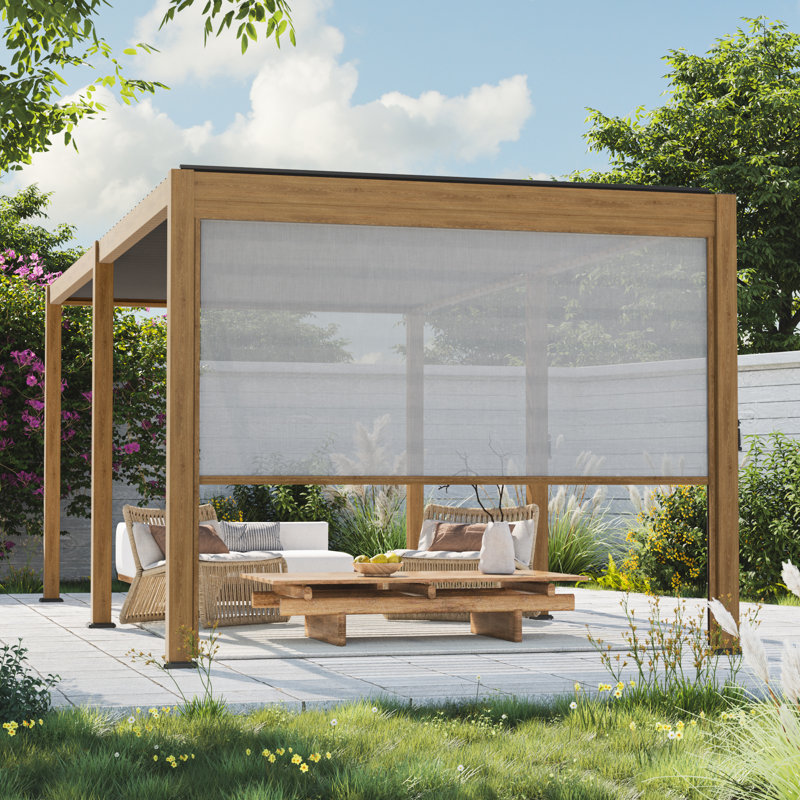 Écran d'intimité d'extérieur rétractable pour accessoires de pergola, 12 pi, protection résistante aux rayons UV, 12 pi, Bois