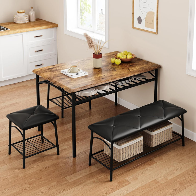 Ensemble de table de salle à manger 4 pièces avec banc et chaises rembourrés, meubles de cuisine et de salle à manger avec support de rangement