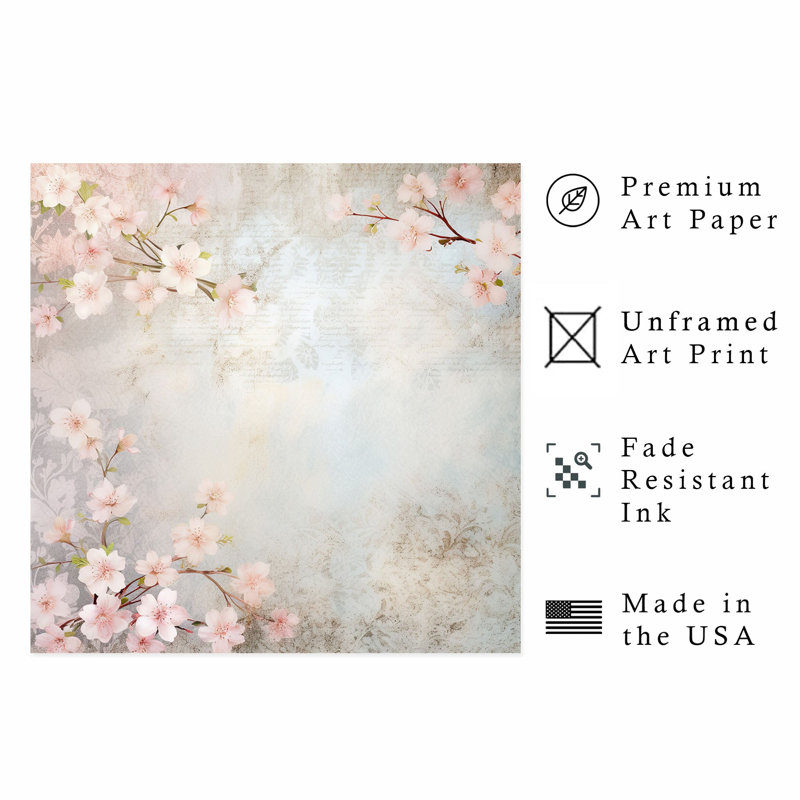 Impression florale d'inspiration asiatique zen, H 20 po x l 20 po