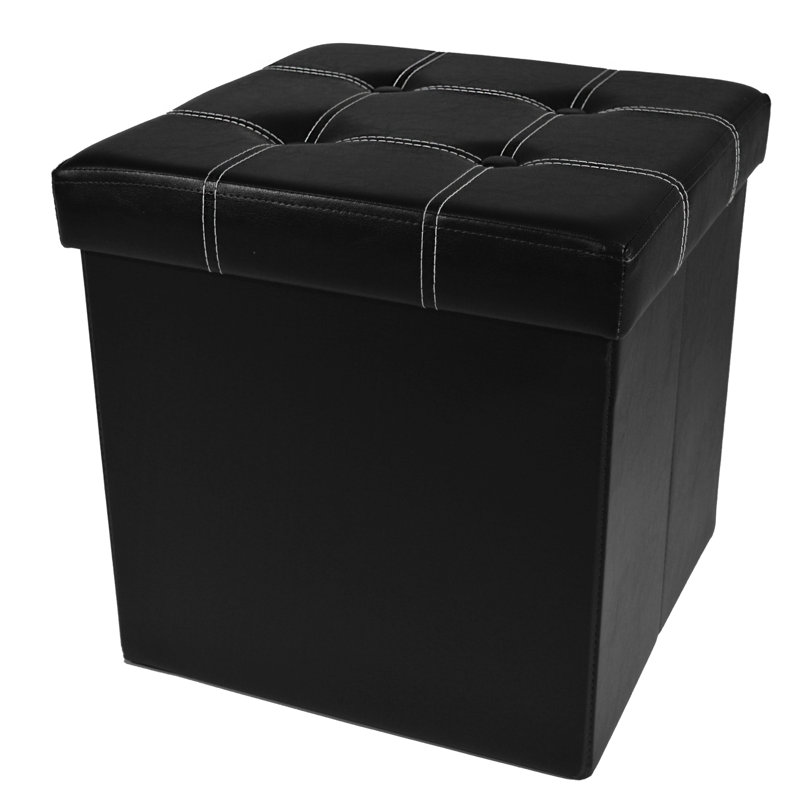 Faux Leather Ottoman, Black Faux Leather