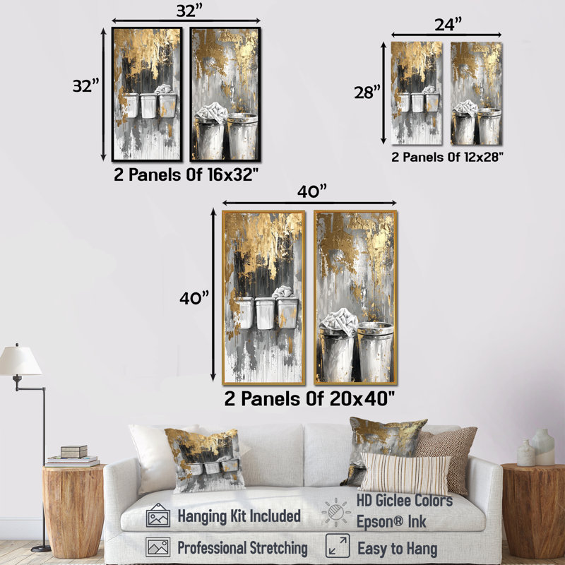 Ensemble de 2 pièces d'art mural gris et doré «Laundry Day Laundry I», H 40 po x l 40 po, Ne s’applique pas