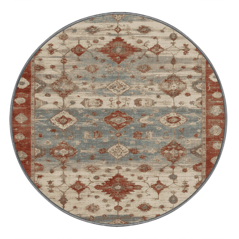 Machine Washable Overdyed Gray Area Rug, Round 7'