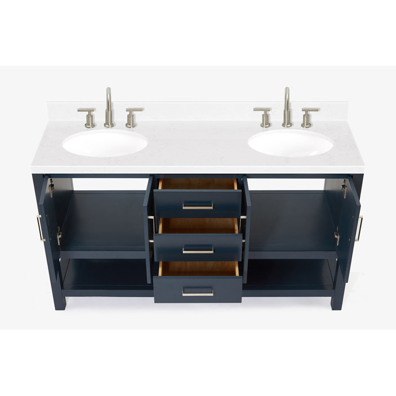 ARIEL Magnolia 60 Double Sink Bathroom Vanity with Top, Midnight Blue
