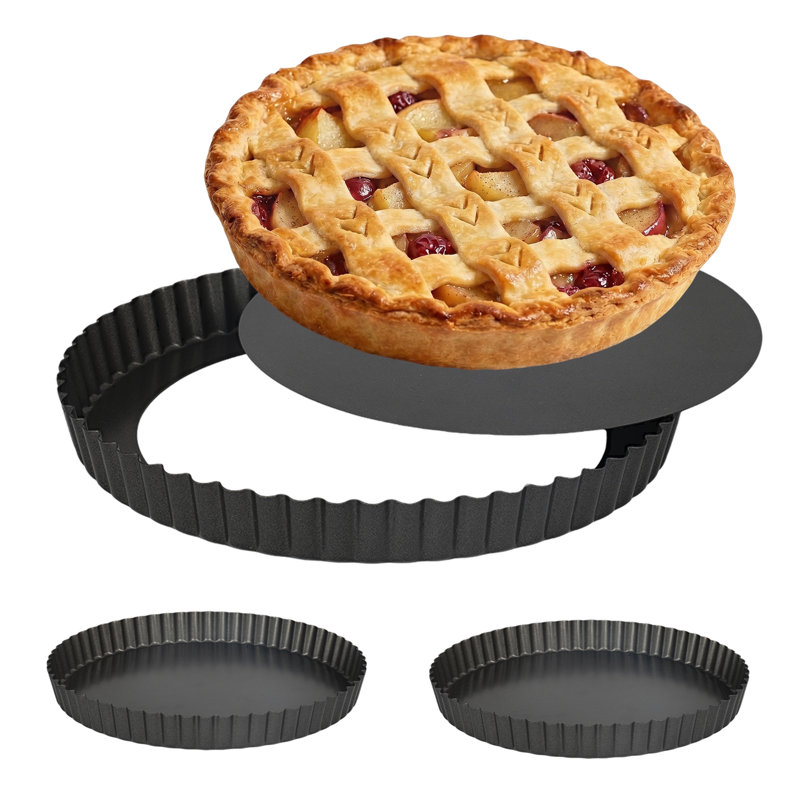 LISI Lot de 2 moules à tarte de 23 cm, fond fixe, antiadhésif, en acier au carbone