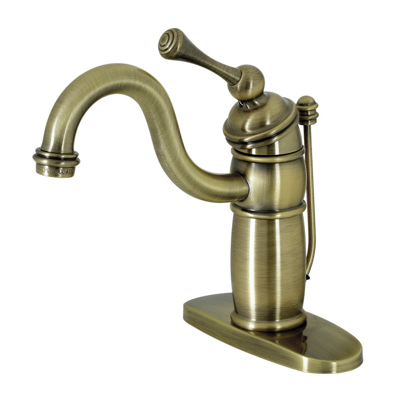 Kingston Brass Victorian Single-Handle 1-Hole Deck Mount Bathroom Faucet with Plastic Pop-Up, Vintage Brass