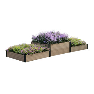 Lit de jardin surélevé triple avec terrasse