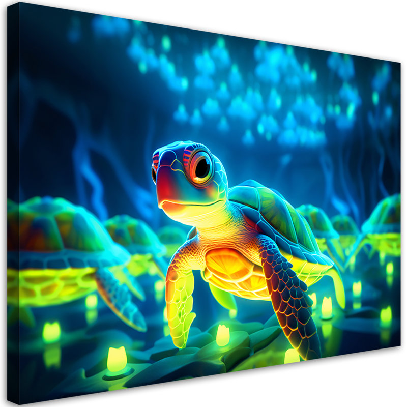 Cosmic Neon Turtle - Wrapped Canvas Print, 60cm H x 90cm W