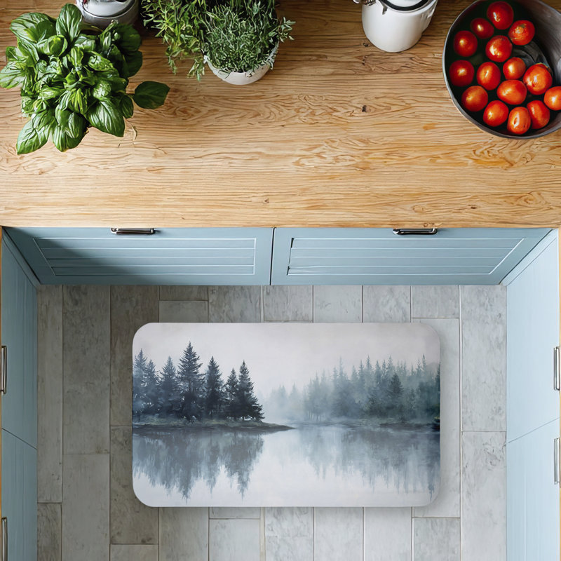 Tapis de cuisine ergonomique antidérapant à motif d'indigo Tree Reflections, 18 po x 30 po