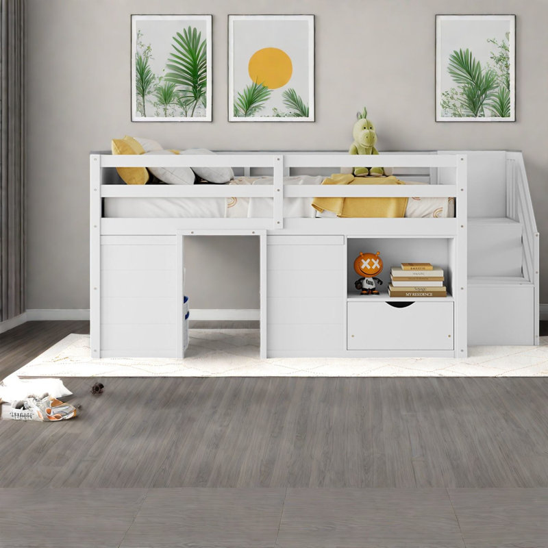 Lits avec rangement, lit mezzanine double en bois aggloméré, chambre d'enfant moderne
