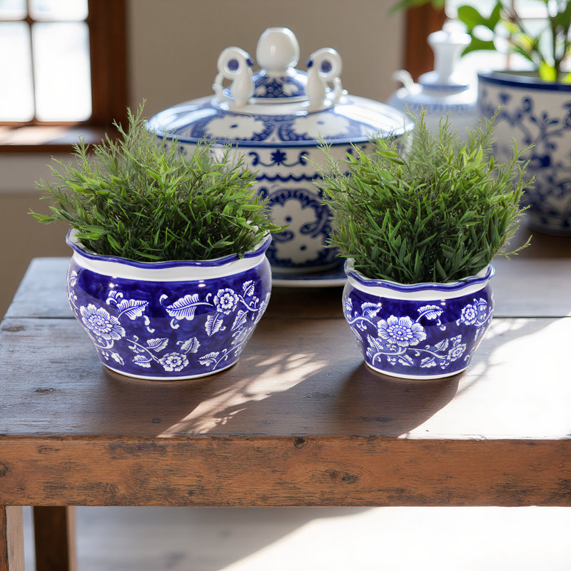 Pots de fleurs traditionnels en céramique pour la décoration intérieure - Jardinière décorative avec motif floral pour jardinières d'extérieur