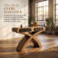 Console à pieds croisés, avec deux tiroirs à poignées, style Mid-Century moderne, table de couloir en panneau de fibres à densité moyenne, console en placage de bois de frêne