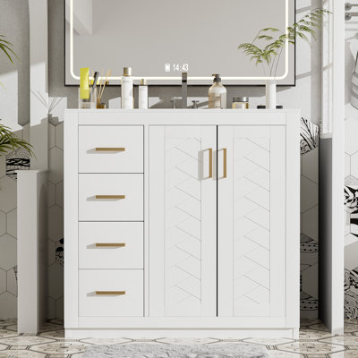 Meuble-lavabo de 36 pouces avec lavabo en céramique, structure en bois durable et grand espace de rangement pour les salles de bain modernes