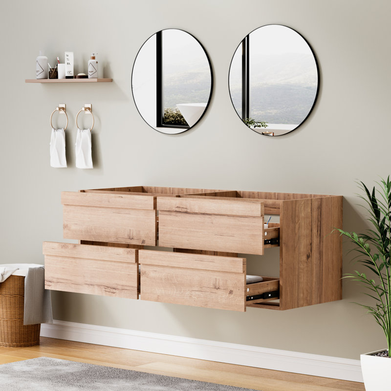 48" Wall Mounted Double Sink Bathroom Vanity Base Only, Wood Tune Floating Cabinet