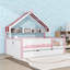 Lit en forme de maison avec auvent de tente, bibliothèque intégrée et lit gigogne simple-848817074-848817075