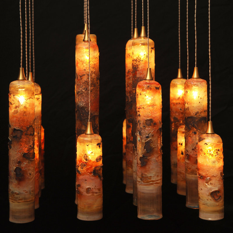 Romantic Candles 16 Hand-Blown Glass Pendants Chandelier, Black, 36" H x 14" W x 14" D