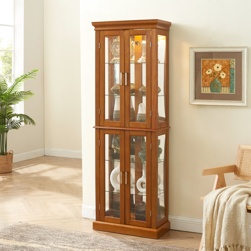 Vitrine avec dossier à miroir en chêne - l 23,58 po x P 11,44 po, H 23,58 po x l 11,44 po x P 71,67 po, Chêne